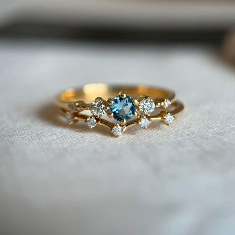 Couple Sea Blue Diamond Simple Jewelry Ring Female