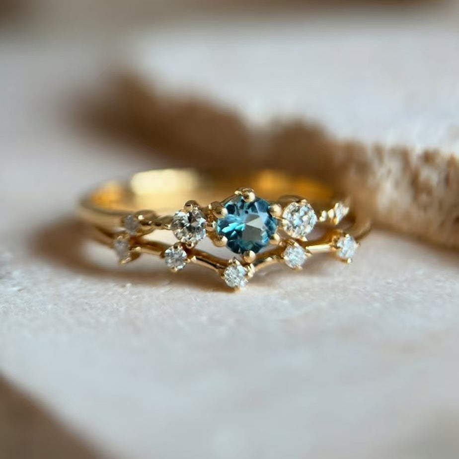 Couple Sea Blue Diamond Simple Jewelry Ring Female