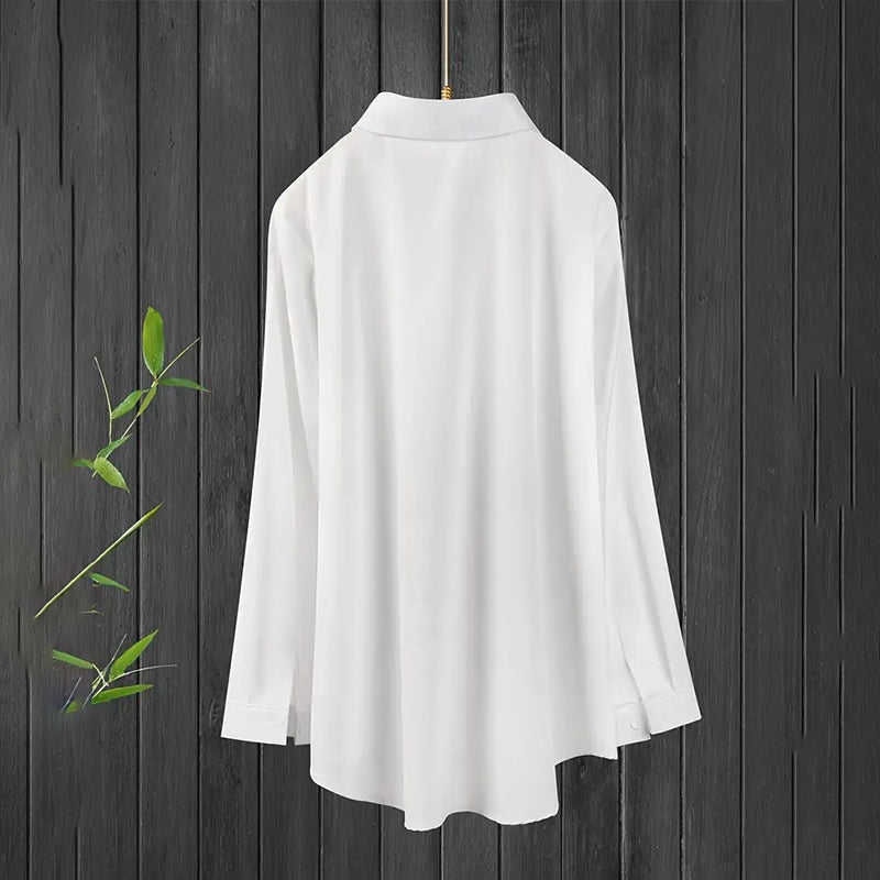 Plus Size Women's Casual Solid Color Lapel Long Sleeve Shirt Spring Autumn Comfort Full Button Office Blouse